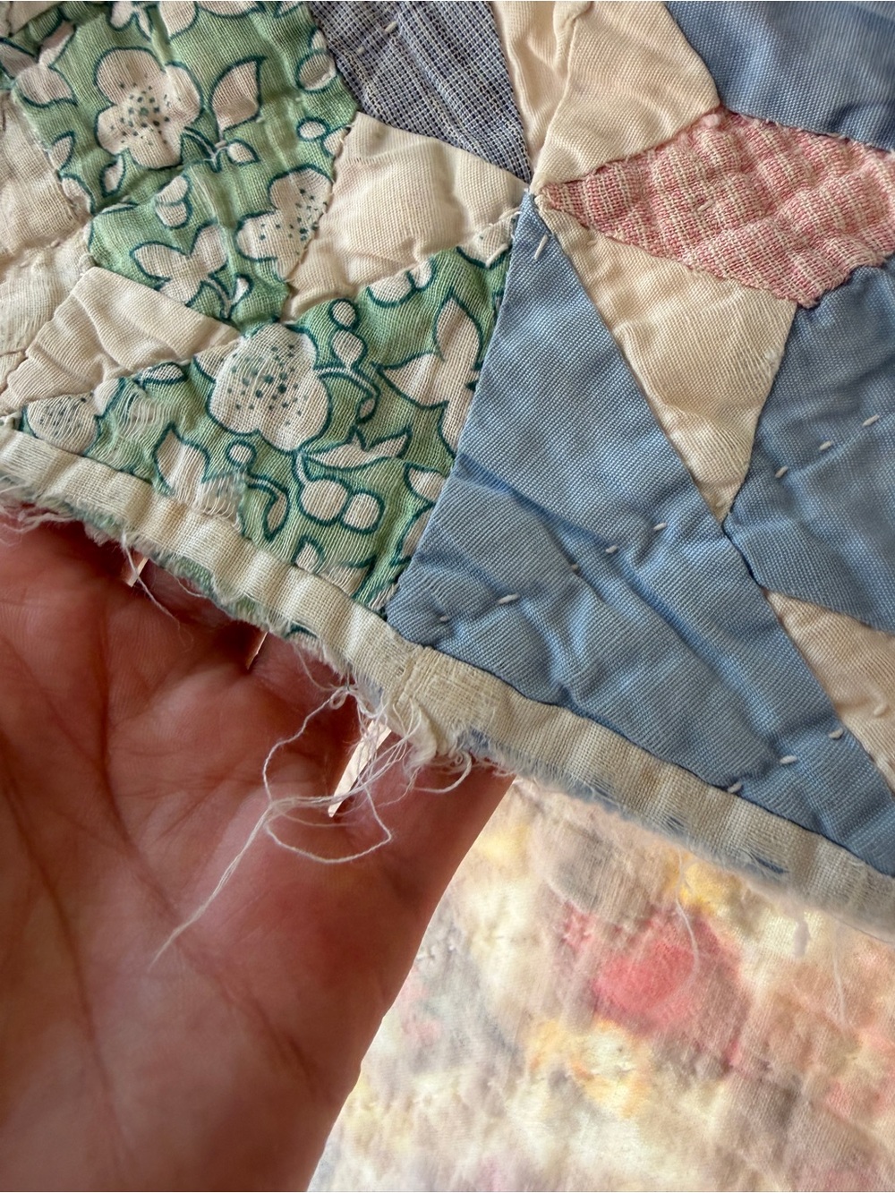Vintage Feedsack Hand-Stitched La Conner Stars Quilt - 72x57 - Picture 13 of 17